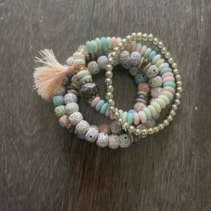 Stretchy beaded bracelet 4 pc Pink Multi Color